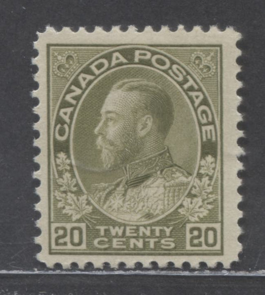 Lot 66 Canada #119 20c Olive Green King George V, 1925 Admiral Issue, A FOG Single, Dry Printing With Re-Drawn Frameline