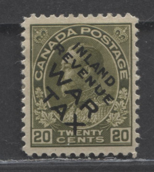 Lot 73 Canada #MR2ci 20c Dark Olive Green King George V, 1915 War Tax, A VFOG Single, Wet Printing