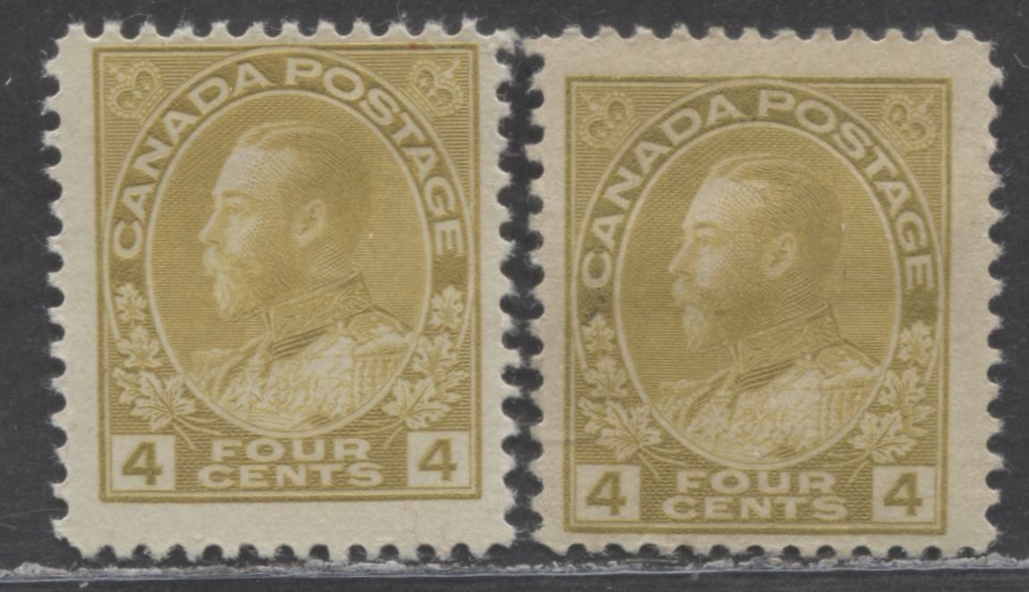 Lot 9 Canada #110d 4c Two Shades Of Yellow Ochre King George V, 1925 Admiral Issue, 2 FOG Singles, Dry Printings