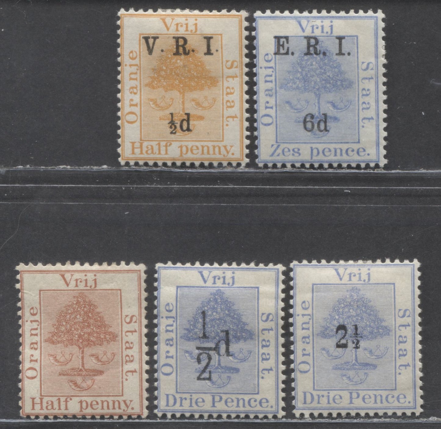 Lot 92 Orange River Colony SC#1/59 1868-1900 Orange Tree Definitives, 5 F/VFOG Singles, Click on Listing to See ALL Pictures, 2022 Scott Classic Cat. $44.1 USD