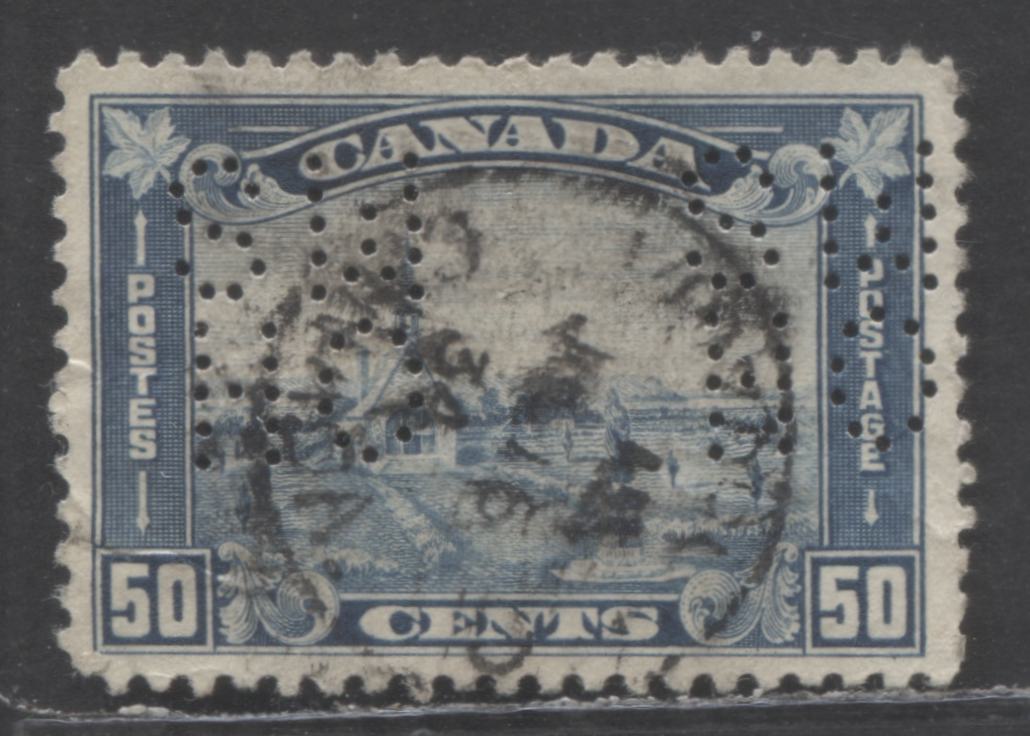 Lot 104 Canada #O8-176 50c Dull Blue Grand Pre, 1930-1931 Arch/Leaf Issue, A Fine Used Single, 5 Hole OHMS Perfin, Position D