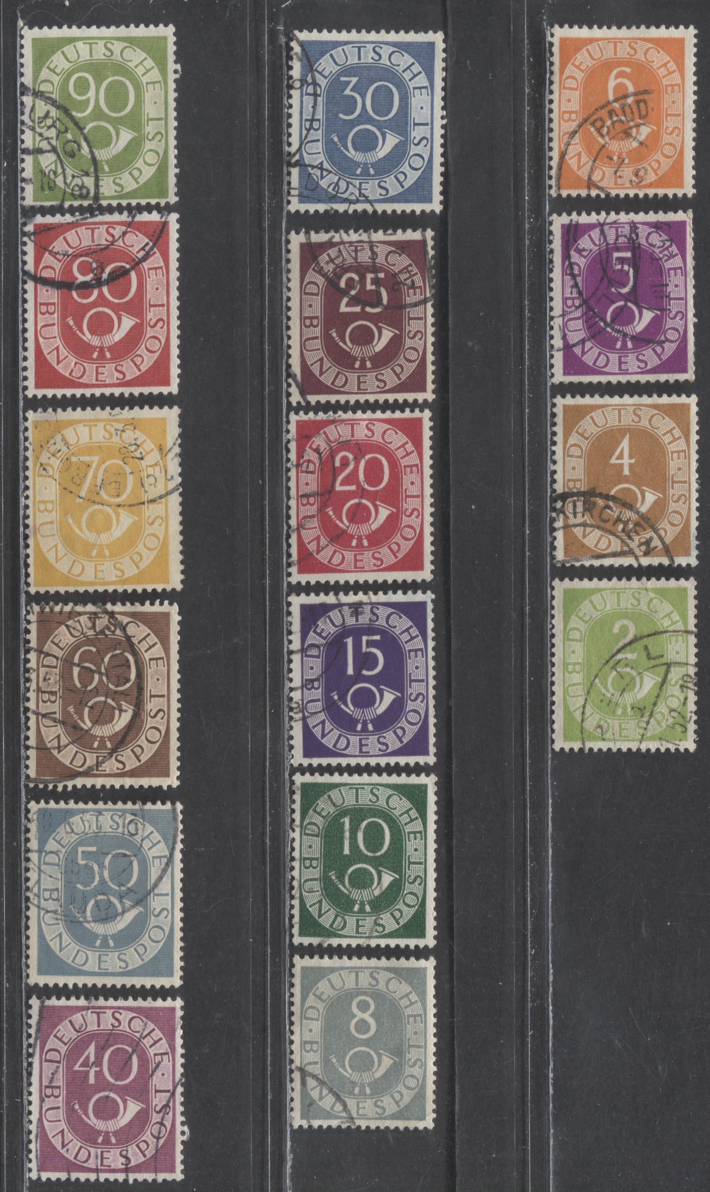 Lot 116 Germany SC#670-685 1951-1952 Posthorn Definitives, 16 Fine/Very Fine Used Singles, Click on Listing to See ALL Pictures, 2017 Scott Cat. $40.9 USD