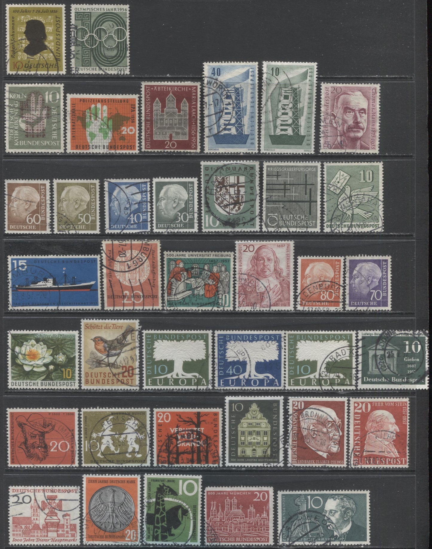 Lot 121 Germany SC#742/787 1956-1958 Commemoratives, 38 Fine/Very Fine Used Singles, Click on Listing to See ALL Pictures, 2017 Scott Cat. $39.2 USD
