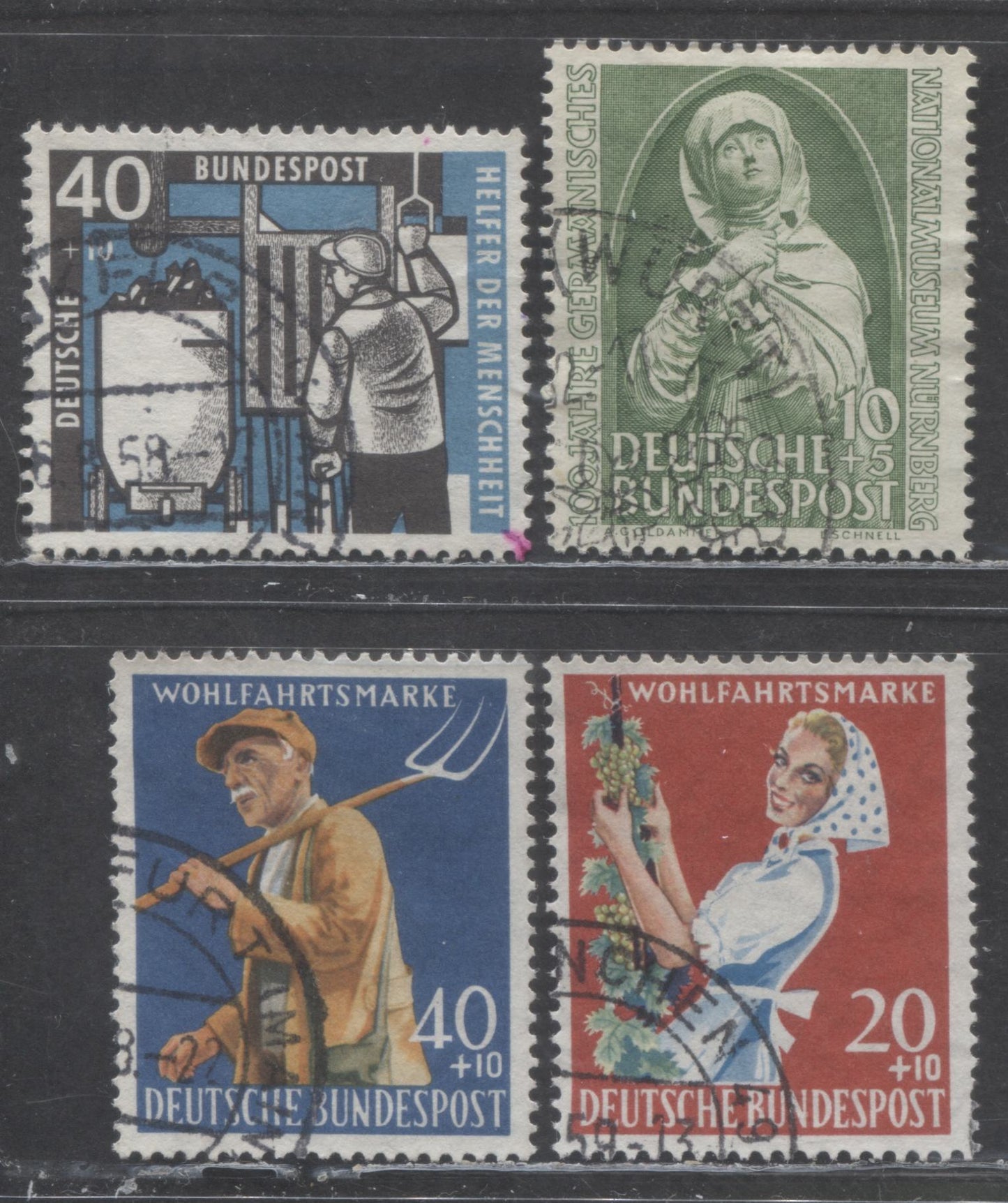 Lot 128 Germany SC#B324/B365 1952-1958 Semi Postals, 4 Fine/Very Fine Used Singles, Click on Listing to See ALL Pictures, 2017 Scott Cat. $41.45 USD