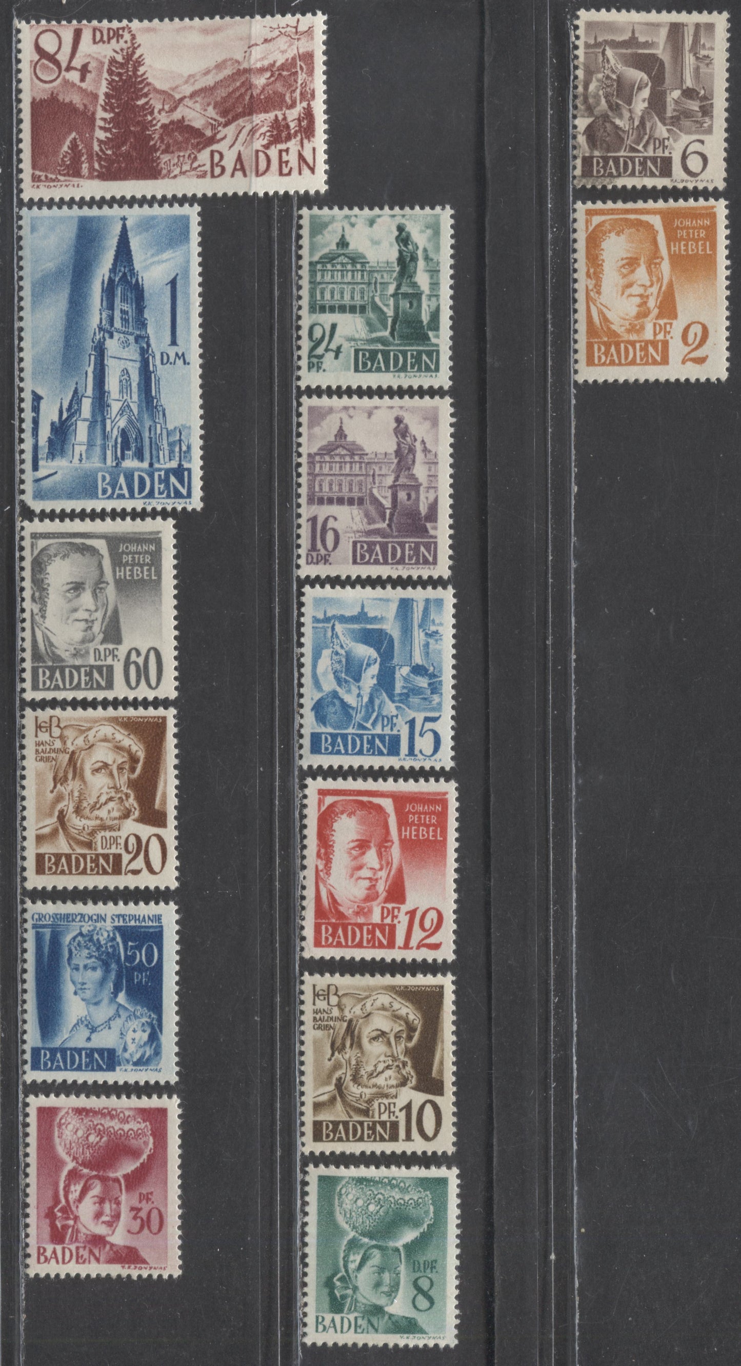 Lot 131 Germany - Occupation Of Baden SC#SN14-SN27 1948 Definitives, 14 F/VFOG Singles, Click on Listing to See ALL Pictures, 2017 Scott Cat. $9.35 USD