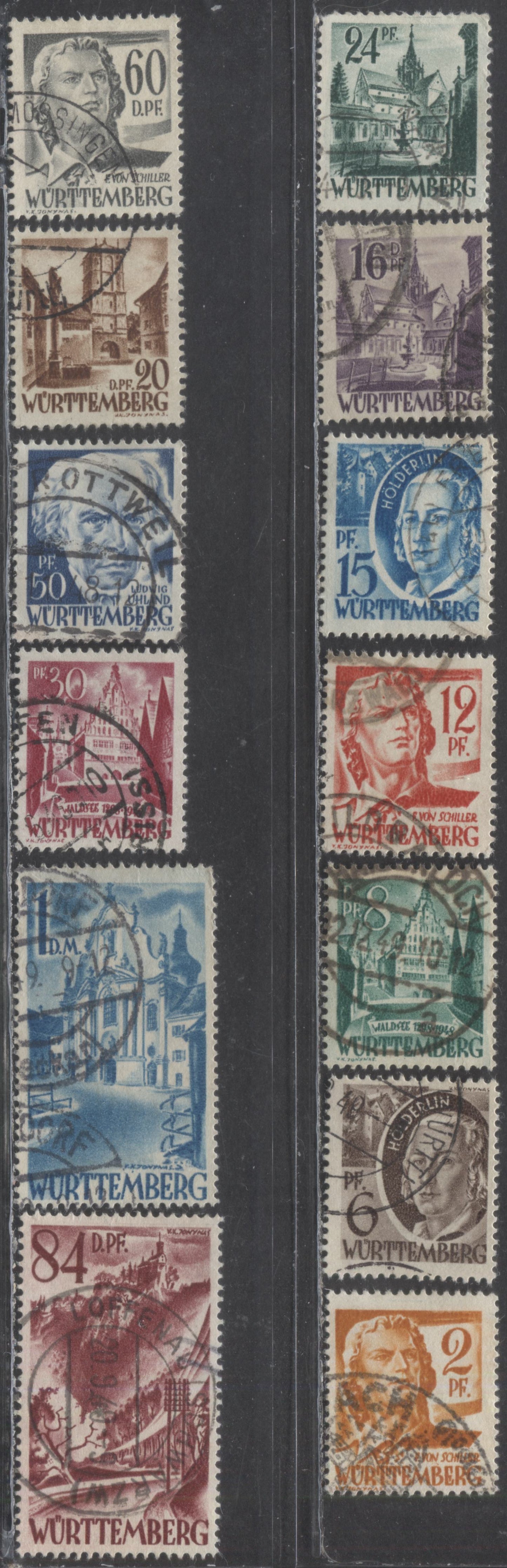 Lot 132 Germany - Wurtthemburg Occupation SC#8N14/8N27 1948 Definitives, 13 Fine/Very Fine Used Singles, Click on Listing to See ALL Pictures, 2017 Scott Cat. $15.3 USD