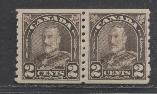 Lot 86 Canada #182 2c Dark Brown King George V, 1930-1931 Arch/Leaf Coil Issue, A VFNH Coil Pair, With Non-Striated Cream Gum