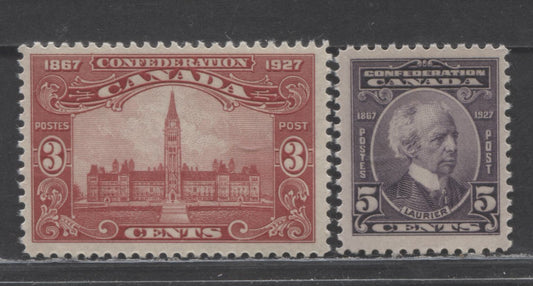 Lot 9 Canada #143-144 3c & 5c Brown Carmine & Violet Parliament Buildings & Sir Wilfrid Laurier, 1927 60th Anniversary Of Confederation, 2 FNH Singles