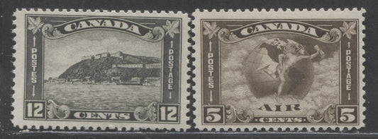 Lot 97 Canada #174, C22 5c & 12c Gray Black & Olive Brown Quebec Citadel & Mercury With Scroll, 1930-1931 Arch/Leaf Issue, 2 FNH SIngles