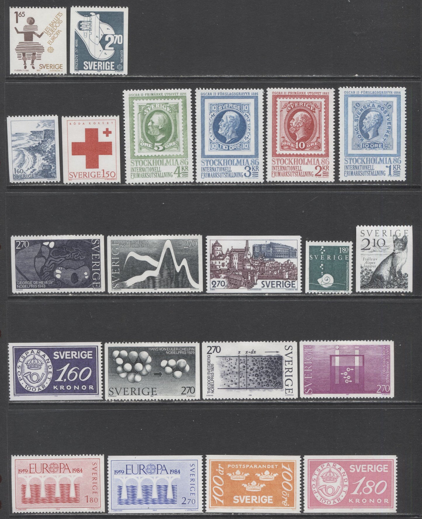 Lot 259 Sweden SC#1460-1484 1983-1984 Commemoratives, 25 VFNH/LH Singles, Pairs, Blocks Of 4 & Souvenir Sheet, Click on Listing to See ALL Pictures, 2017 Scott Cat.$34 USD