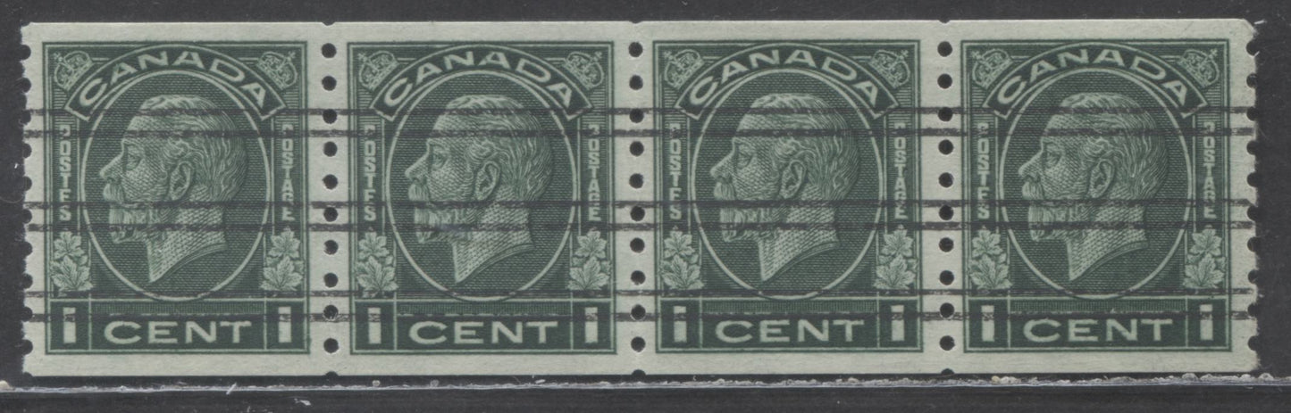 Lot 33 Canada #205xx 1c Dark Green King George V, 1933 Medallion Coil Issue, A VFNH/OG Precanceled Coil Strip Of 4