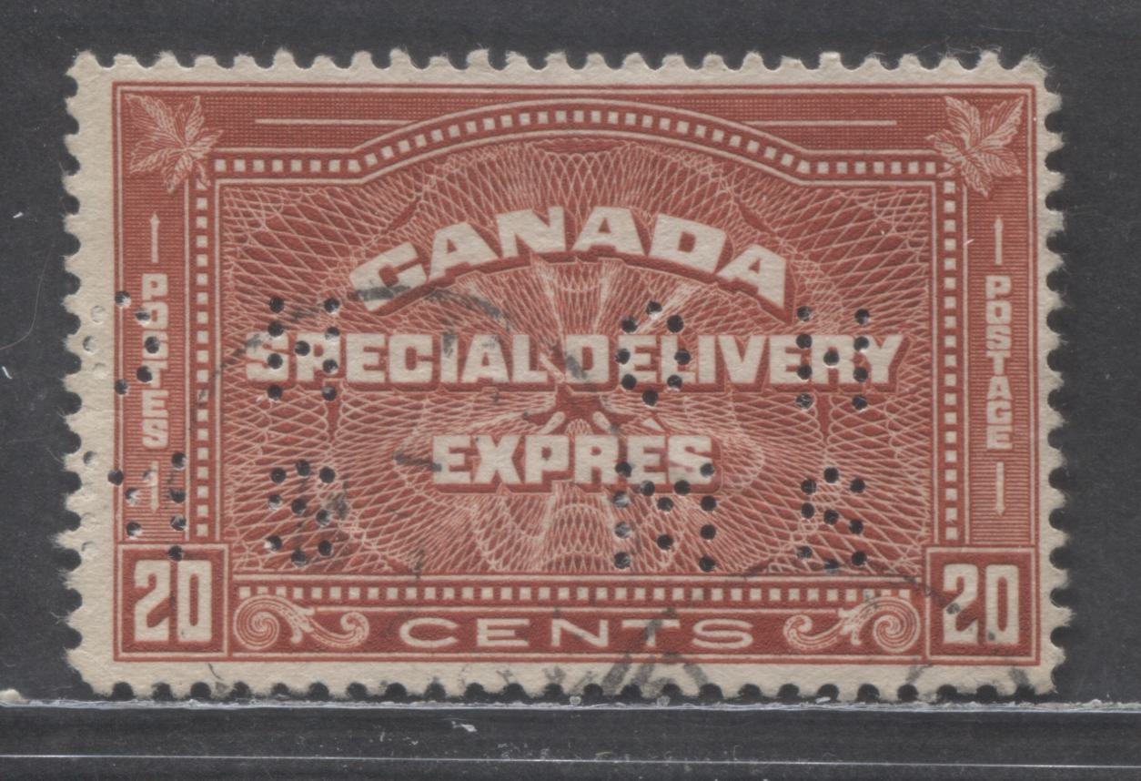 Lot 4 Canada #E5 20c Henna Brown, 1932 Special Delivery, A Fine Used Single With 4 Hole OHMS Perfins, Pos. A