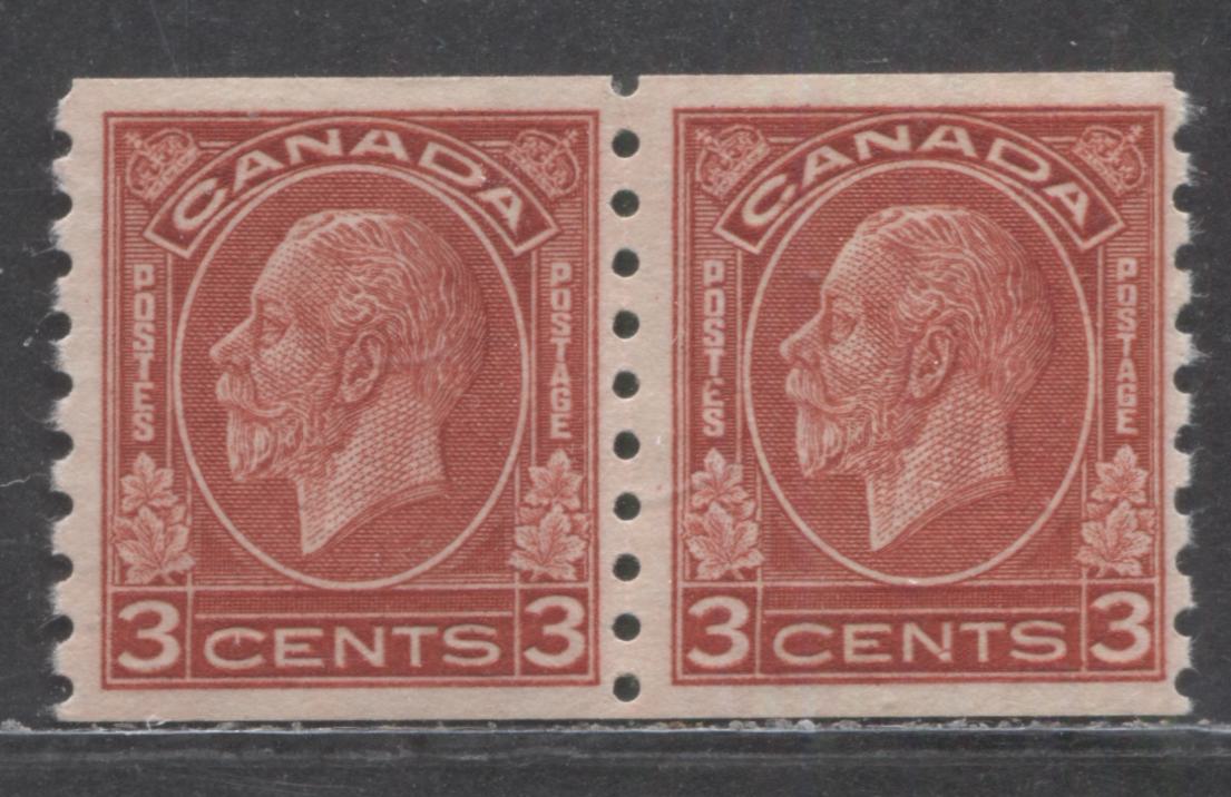 Lot 41 Canada #207 3c Deep Red King George V, 1933 Medallion Coil Issue, A VFNH Pair With Non-Striated Cream Gum