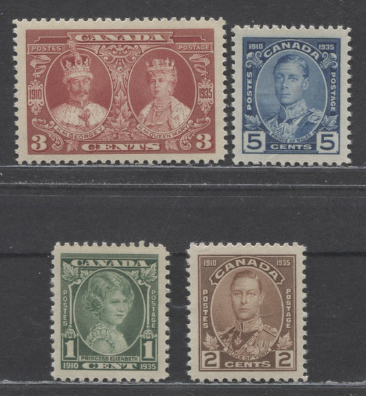 Lot 66 Canada #211-214 1c - 5c Green - Blue Princess Elizabeth - Prince Of Wales, 1935 KGV Silver Jubilee, 4 VFNH Singles