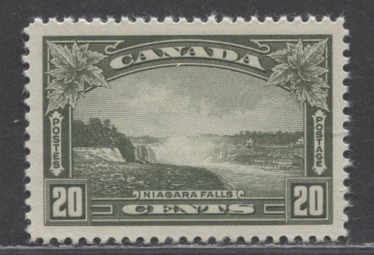 Lot 93 Canada #225 20c Olive Green Niagara Falls, 1935 KGV Pictorial Issue, A VFNH Single On Vertical Wove Paper With Mesh And With Yellowish Cream Gum