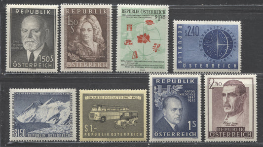 Lot 85 Austria SC#611-618 1955-1957 Commemoratives, 8 VFOG Singles, Click on Listing to See ALL Pictures, 2017 Scott Cat.$22.45 USD
