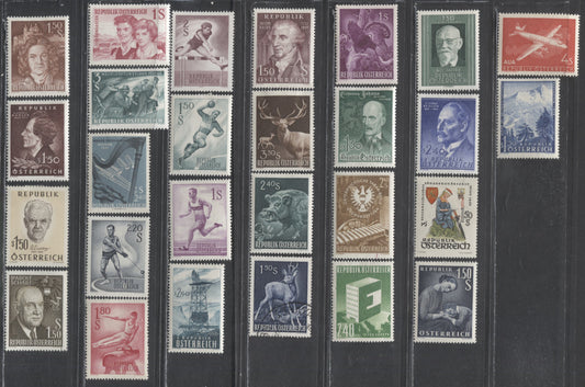 Lot 87 Austria SC#631/655 1958-1960 Commemoratives & Definitives, 27 F/VFOG & Used Singles, Click on Listing to See ALL Pictures, 2017 Scott Cat.$13.65 USD