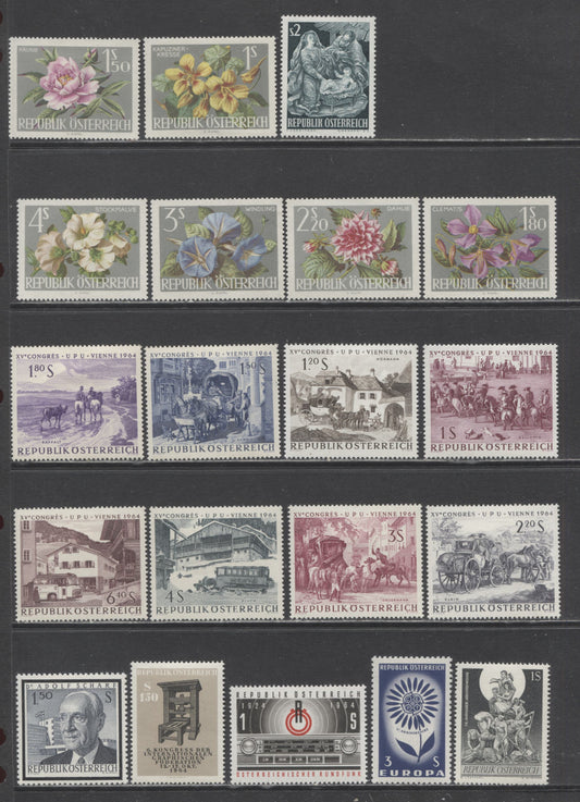 Lot 89 Austria SC#703/741 1963-1965 Commemoratives & Definitives, 39 VFNH & LH Singles, Click on Listing to See ALL Pictures, 2017 Scott Cat.$19 USD