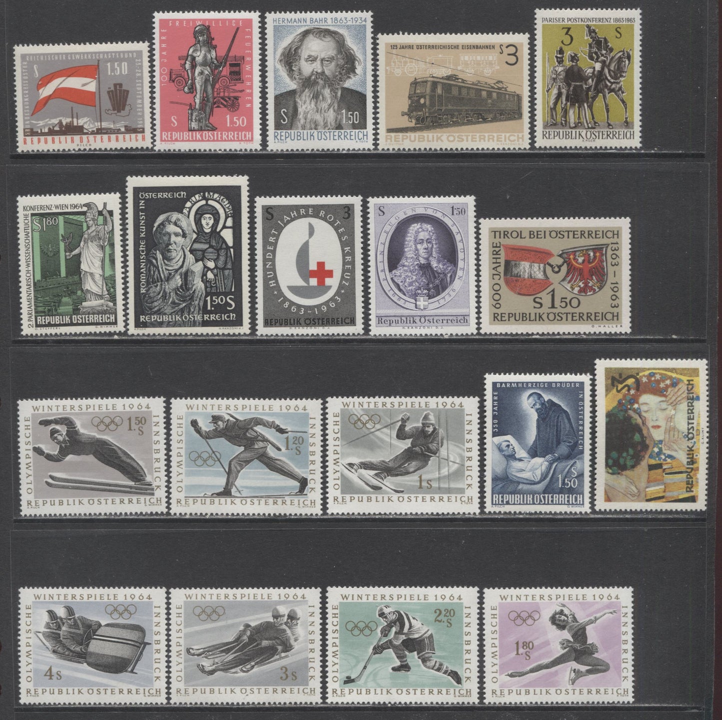 Lot 89 Austria SC#703/741 1963-1965 Commemoratives & Definitives, 39 VFNH & LH Singles, Click on Listing to See ALL Pictures, 2017 Scott Cat.$19 USD