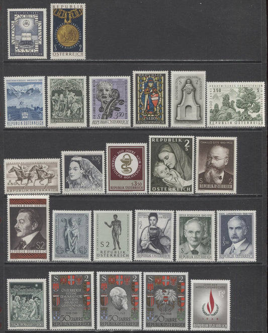 Lot 92 Austria SC#800-823 1967-1968 Commemoratives, 24 VFNH & LH Singles, Click on Listing to See ALL Pictures, 2017 Scott Cat.$9.5 USD