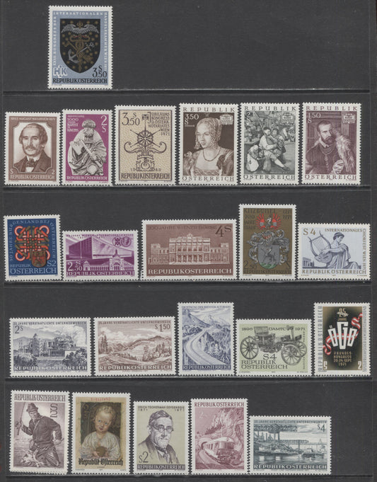 Lot 95 Austria SC#893/919 1971-1972 Commemoratives, 23 VFNH & LH Singles, Click on Listing to See ALL Pictures, 2017 Scott Cat.$9.25 USD