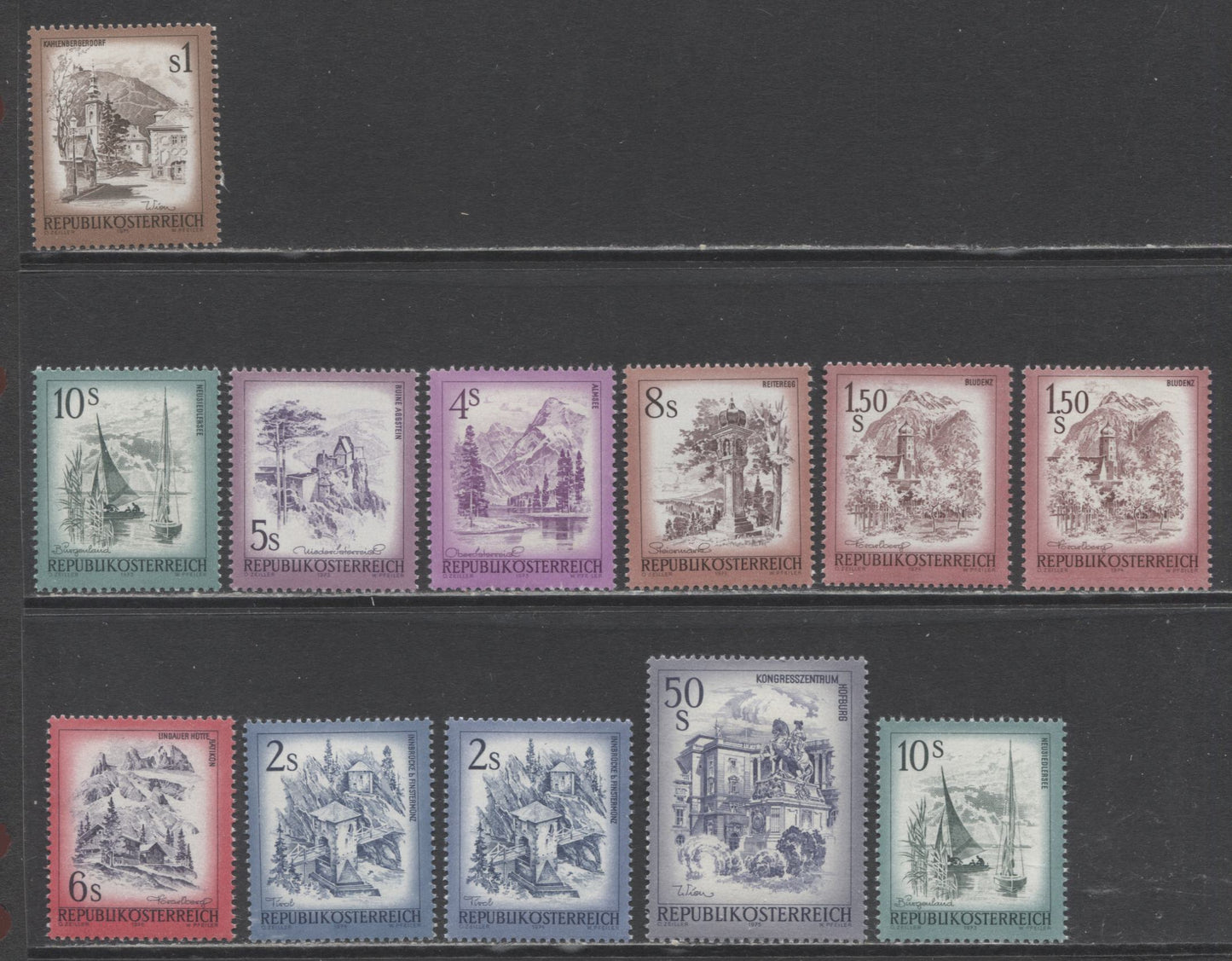 Lot 98 Austria SC#958/976 1973-1978 Definitives, 11 VFNH & LH Singles, Click on Listing to See ALL Pictures, 2017 Scott Cat.$24 USD