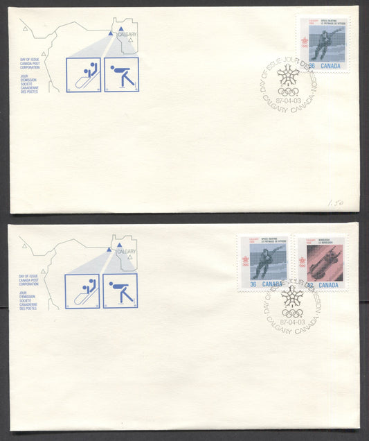 Lot 66 Canada #1130, 1131i,ii, 1130i, 1131, 6 Canada Post Official FDC's For the 1987 Calgary Winter Olympics Issue, Combination Covers, DF Envelopes