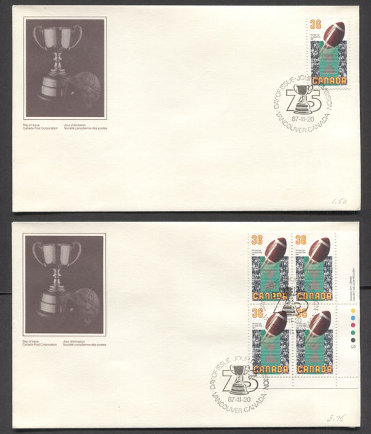 Lot 69 Canada #1145-1146, 1147-I, 1148-1150, 1152-1154, 15 Canada Post Official FDC's For the 1987  Air Canada, Quebec Summit, Commonwealth Meeting, Christmas, Football & Olympics Issues, Various Paper Fluorescences