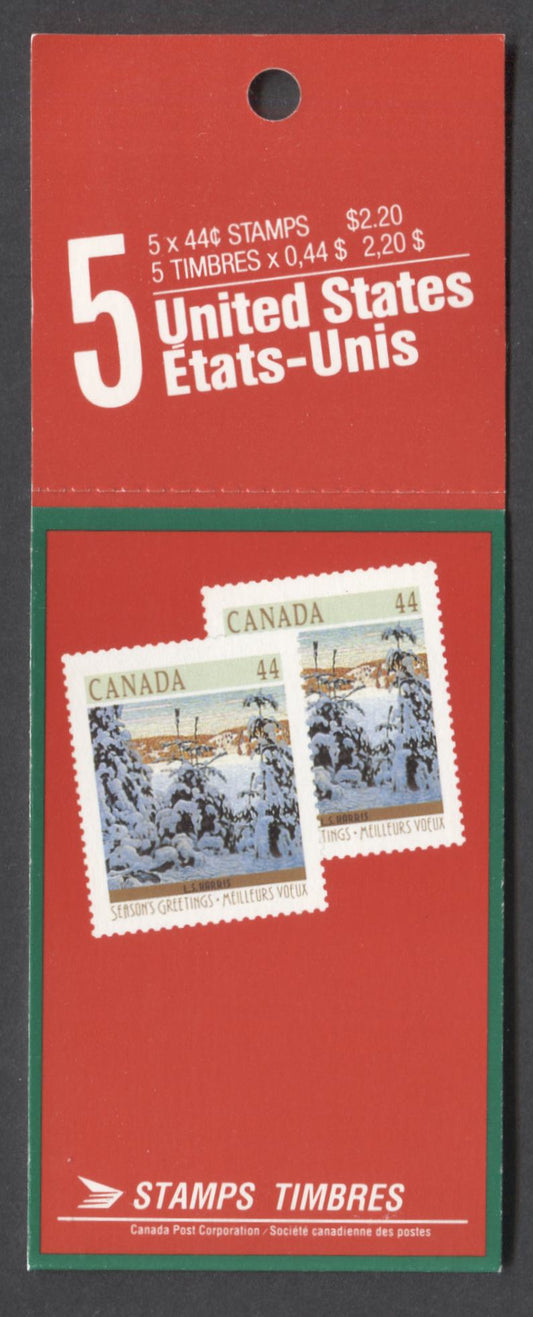 Lot 86 Canada #BK108b 44c Multicolored Snow, 1989 Christmas Issue, A VFNH Booklet Of 5 On DF/DF Peterborough Paper, With DF Cover, Left Tag Bar On Label