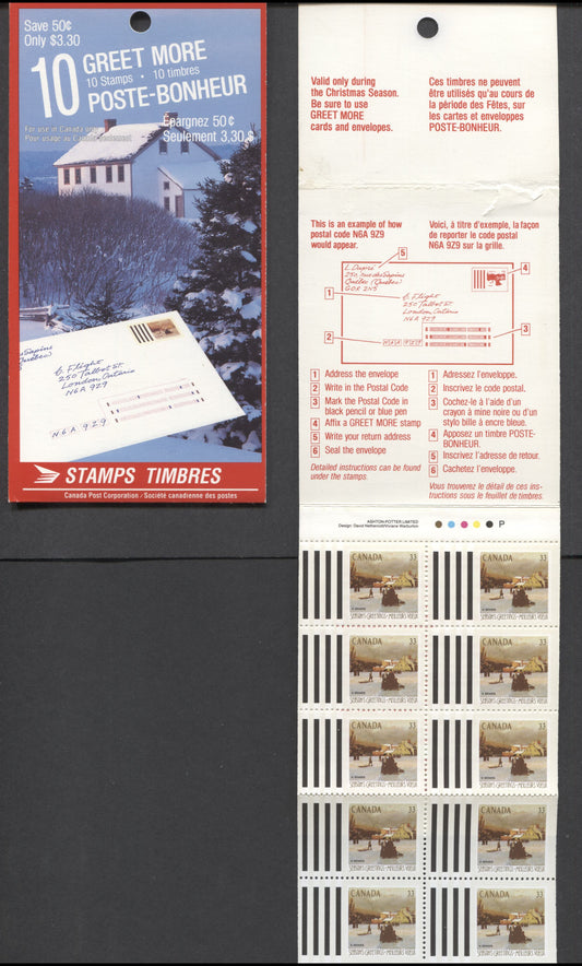 Lot 88 Canada McCann #BK106a-b 33c Multicolored Champ-De-Mars, 1989 Christmas Issue, 2 VFNH Booklets Of 10 With DF & LF Covers, Tag Bar On Labels