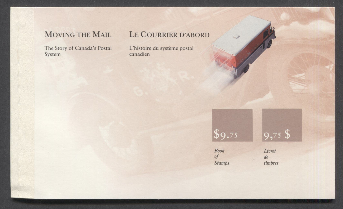 Lot 91 Canada #BK118 39c Multicolored Mail Van, 1990 Moving The Mail Issue, A VFNH Prestige Booklet Of 25 With MF Cover & DF/DF Panes