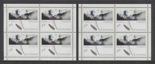Lot 93 Canada #1284a 39c Multicolored Great Lakes-St Lawrence, 1990 Majestic Forests Of Canada, 2 VFNH Mini Panes Of 4 On DF/DF & DF/LF Peterborough Papers