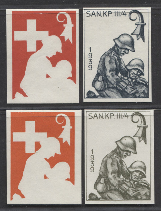 Lot 87 Switzerland SC#Unlisted  1939 Military Stamp Issue - SAN. KP. III/4 Division, Progressive Proofs, 4 VFNH Examples, Click on Listing to See ALL Pictures, Estimated Value $20 USD