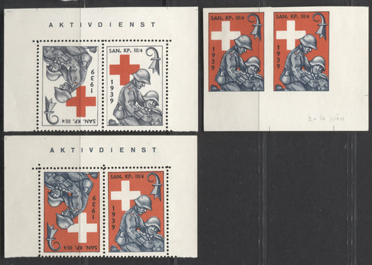 Lot 90 Switzerland SC#Unlisted  1939 Military Stamp Issue - SAN. KP. III/4 Division, Imperf Pair And Tete - Beche Pairs, 3 VFNH Examples, Click on Listing to See ALL Pictures, Estimated Value $20 USD