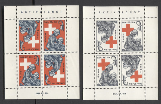 Lot 92 Switzerland SC#Unlisted  1939 Military Stamp Issue - SAN. KP. III/4 Division, Tete - Beche Sheetlets, 2 VFNH Sheetlets of 4, Click on Listing to See ALL Pictures, Estimated Value $25 USD