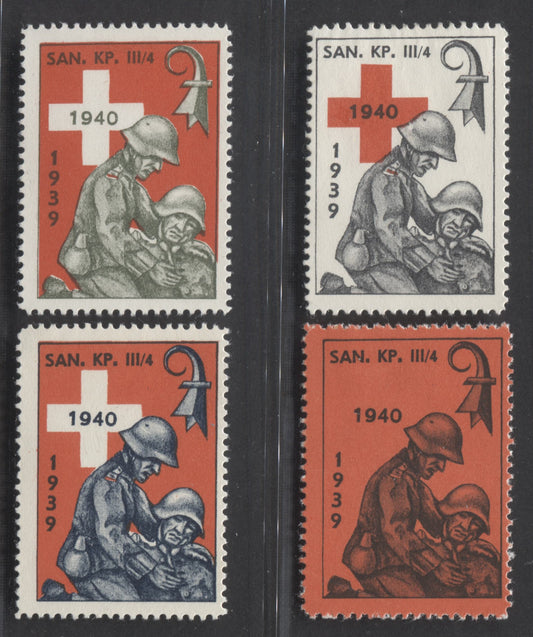 Lot 93 Switzerland SC#Unlisted  1939 - 1940 Military Stamp Issue - SAN. KP. III/4 Division, Perforated 1940 Overprints, 4 F/VFOG Examples, Click on Listing to See ALL Pictures, Estimated Value $10 USD