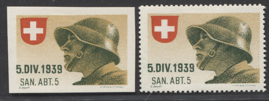 Lot 95 Switzerland SC#Unlisted  1939 Military Stamp Issue - 5.DIV.1939 SAN.ABT.5 Division, Perf And Imperf, 2 F/VFOG Examples, Click on Listing to See ALL Pictures, Estimated Value $5 USD