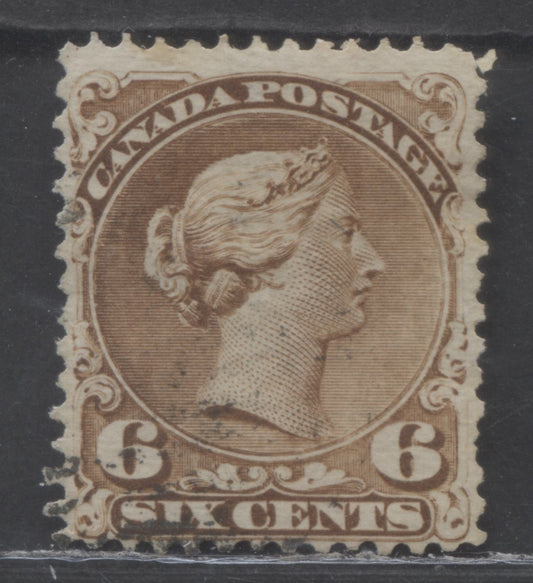 Lot 66 Canada #27a 6c Deep Yellow Brown Queen Victoria, 1868 - 1876 Large Queen Issue, A Very Good Used Single On Duckworth Paper 10, No Plate Dot. Re-Entry
