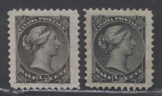 Lot 92 Canada #34 1/2c Black & Silver Black Queen Victoria, 1870-1893 Small Queens, 2 Very Fine Unused Singles, Montreal Printings On Vertical Wove Paper, Perf 12 x 12.1