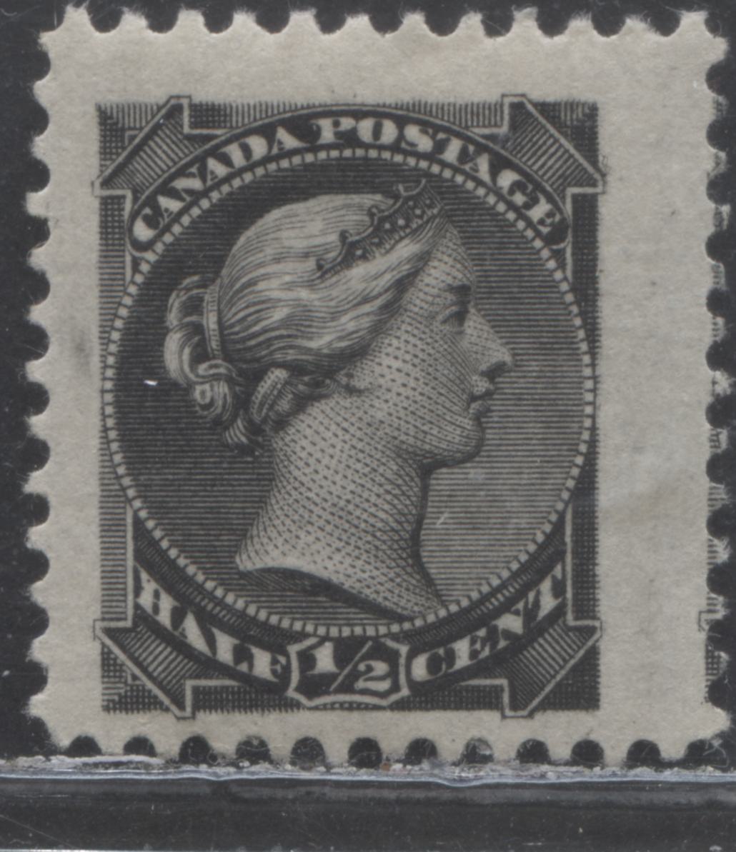 Lot 98 Canada #34ii 1/2c Black Queen Victoria, 1870-1893 Small Queens, A FOG Single On Thick White Vertical Wove Paper, Montreal Printing, Perf 12.1 x 12, Minor Re-entry