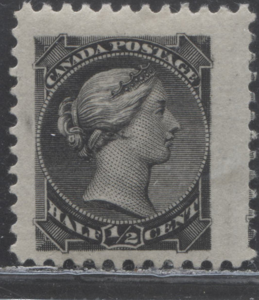 Lot 98 Canada #34ii 1/2c Black Queen Victoria, 1870-1893 Small Queens, A FOG Single On Thick White Vertical Wove Paper, Montreal Printing, Perf 12.1 x 12, Minor Re-entry