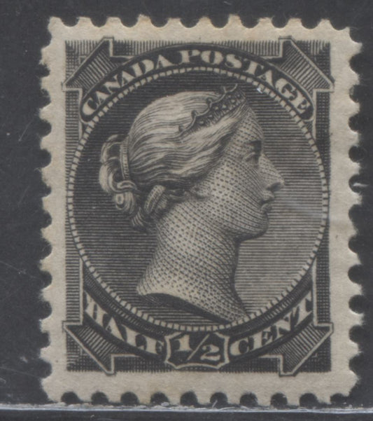 Lot 99 Canada #34ii 1/2c Black Queen Victoria, 1870-1893 Small Queens, A VFOG Single On Thick White Vertical Wove Paper, Montreal Printing, Perf 12 x 12.2, Minor Re-entry