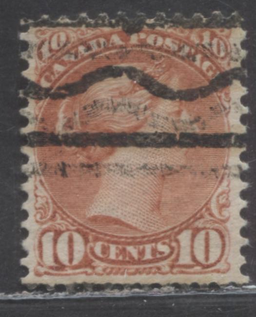 Lot 40 Canada #45 10c Dull Vermilion Red Queen Victoria, Pre 1894 Small Queen Issue, A Very Fine Used Single 2nd Ottawa Printing On Thin Horizontal Wove Paper, Walburn Style T Doubled Precancel T45-D, Perf 12x12.25