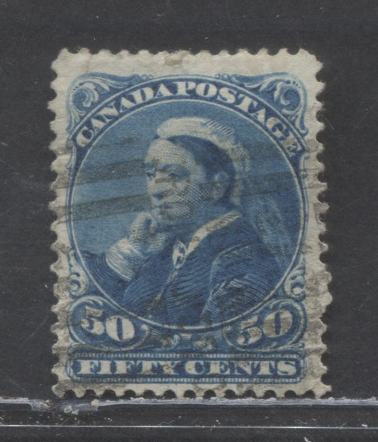 Lot 73 Canada #47 50c Bright Blue Queen Victoria, 1888 - 1897 Small Queen Issue, A Very Good Single Perf 12.1x12.2, Small Tear