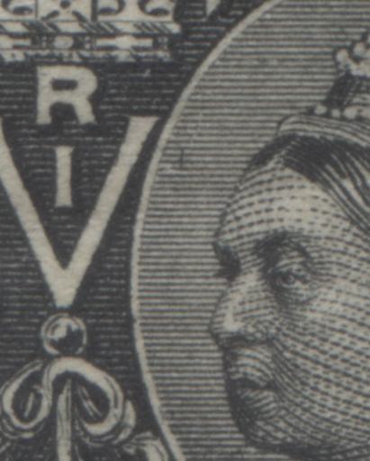 Lot 12 Canada #50 1/2c Jet Black Queen Victoria, 1897 Diamond Jubilee Issue, A FOG Single With A Horizontal Line In A & Vertical Line In Front Of Queen