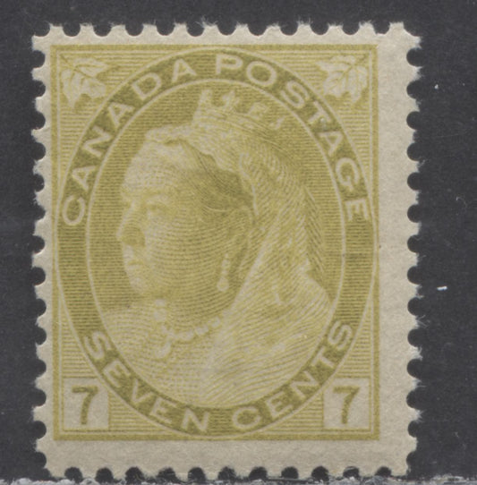 Lot 68 Canada #81 7c Bright Olive Yellow Queen Victoria, 1898-1902 Numeral Issue, A FNH Single
