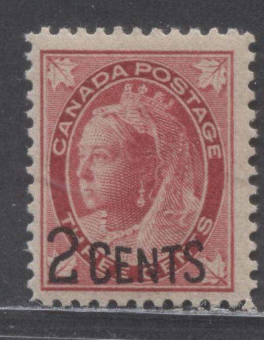 Lot 88 Canada #87 2c on 3c Carmine Queen Victoria, 1899 Provisional Issue, A FNH Single