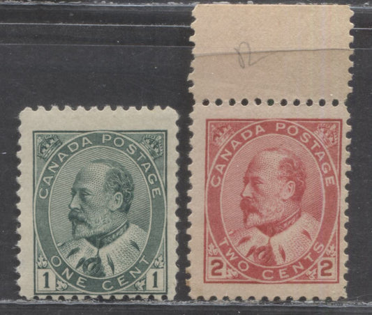 Lot 93 Canada #89i, 90 1c & 2c Deep Green & Carmine King Edward VII, 1903-1908 King Edward Issue, 2 FOG/NH Singles