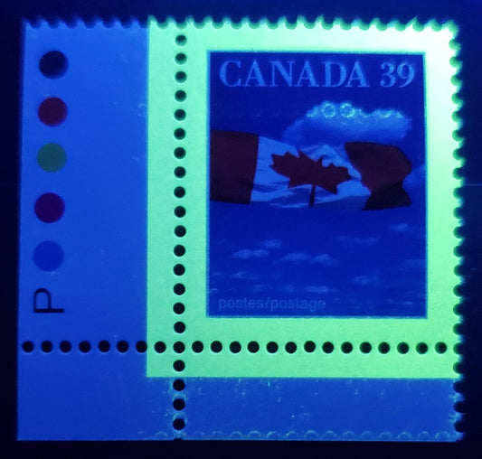 Lot 319 Canada #1166 39c Flag, 1988-1992 Mammal and Architecture Issue, A VFNH Example Showing Tag Residue on the Front