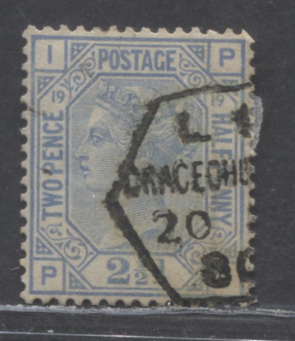 Lot 157 Great Britain SC#68 (SG#142) 2 1/2d Blue 1880 Large Coloured Corner Letters - Surface-Printed Issue, Plate 19 Printing, Orb Wmk, A Very Fine Used Example, Click on Listing to See ALL Pictures, Estimated Value $50